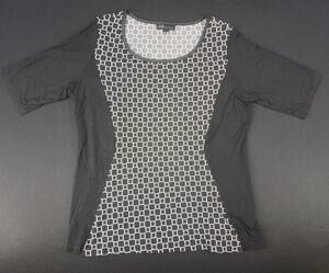 AGB Womens XL Black White Geometric Print‎ 3/4 Sleeve Stretch Knit Blouse Top